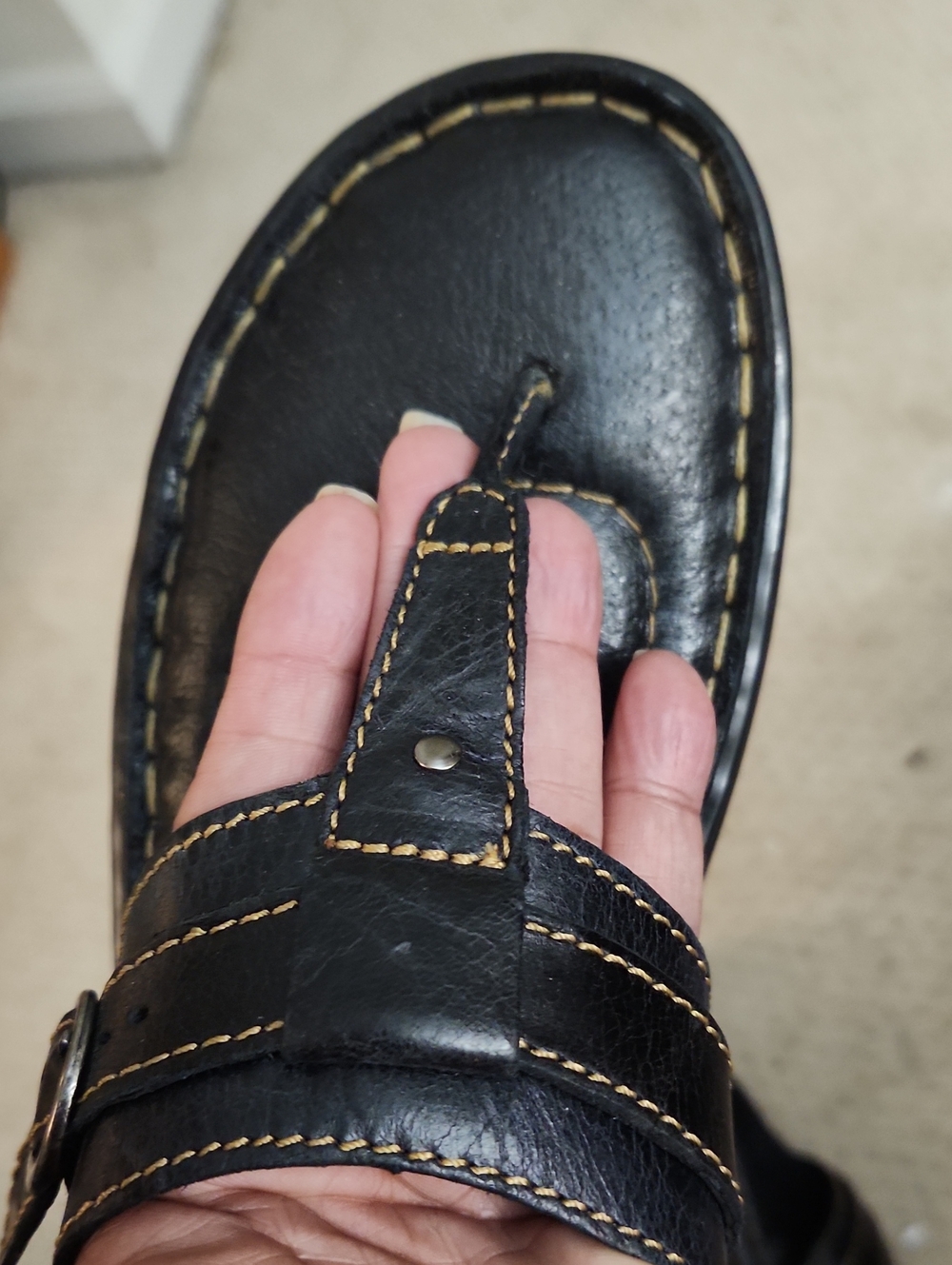 Black Stitched Slip-On Sandals - Picture 3 of 8